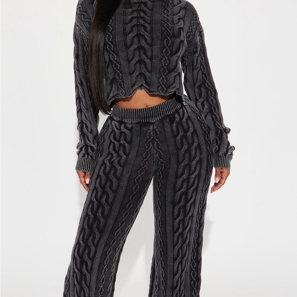 Fashion Nova Black Cable Knit Wide Leg Set - Picture 2 of 3